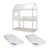 Enfant Vente-unique Lits superposés cabane 2 x 90 x 190 cm - Pin et MDF - Blanc + Matelas - LIDOVARA