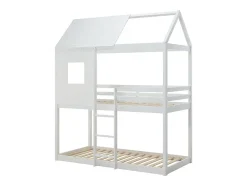 Enfant Vente-unique Lits superposés cabane 2 x 90 x 190 cm - Pin et MDF - Blanc + Matelas - LIDOVARA