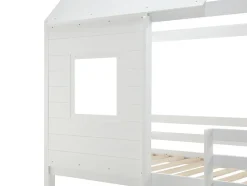 Enfant Vente-unique Lits superposés cabane 2 x 90 x 190 cm - Pin et MDF - Blanc + Matelas - LIDOVARA