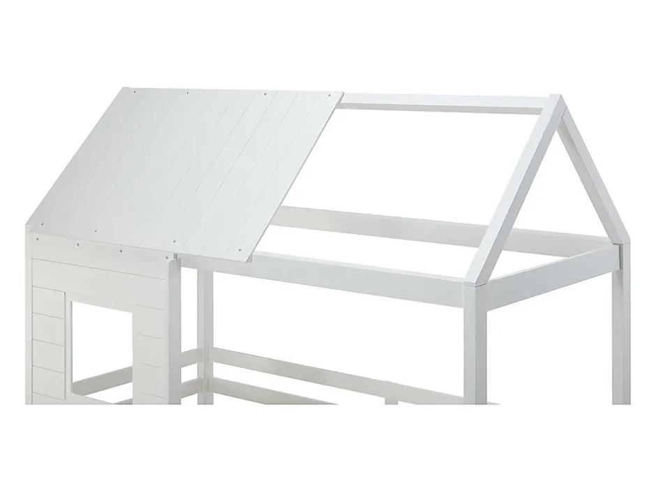 Enfant Vente-unique Lits superposés cabane 2 x 90 x 190 cm - Pin et MDF - Blanc + Matelas - LIDOVARA