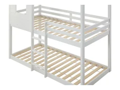 Enfant Vente-unique Lits superposés cabane 2 x 90 x 190 cm - Pin et MDF - Blanc + Matelas - LIDOVARA