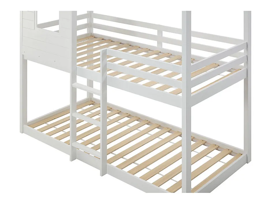 Enfant Vente-unique Lits superposés cabane 2 x 90 x 190 cm - Pin et MDF - Blanc + Matelas - LIDOVARA