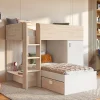 Vente-unique Lits superposés d'angle réversibles RICARDO - 2 x 90 x 190 cm - Rangements intégrés - Chêne et blanc