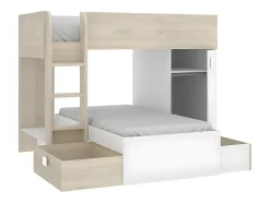 Vente-unique Lits superposés d'angle réversibles RICARDO - 2 x 90 x 190 cm - Rangements intégrés - Chêne et blanc