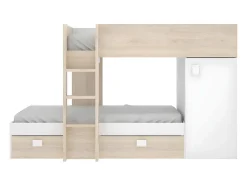 Vente-unique Lits superposés d'angle réversibles RICARDO - 2 x 90 x 190 cm - Rangements intégrés - Chêne et blanc