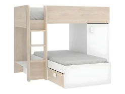 Vente-unique Lits superposés d'angle réversibles RICARDO - 2 x 90 x 190 cm - Rangements intégrés - Chêne et blanc