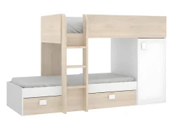 Vente-unique Lits superposés d'angle réversibles RICARDO - 2 x 90 x 190 cm - Rangements intégrés - Chêne et blanc