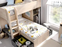 Enfant Vente-unique Lits superposés d'angle réversibles RICARDO - 2 x 90 x 190 cm - Rangements intégrés - Chêne et anthracite