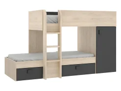 Enfant Vente-unique Lits superposés d'angle réversibles RICARDO - 2 x 90 x 190 cm - Rangements intégrés - Chêne et anthracite