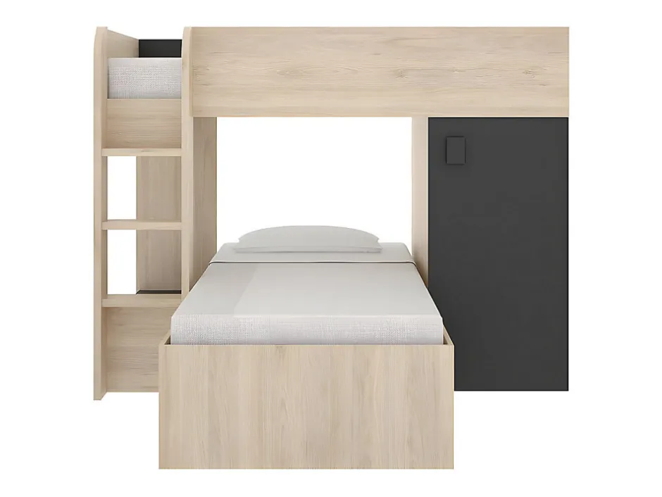 Enfant Vente-unique Lits superposés d'angle réversibles RICARDO - 2 x 90 x 190 cm - Rangements intégrés - Chêne et anthracite