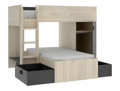 Enfant Vente-unique Lits superposés d'angle réversibles RICARDO - 2 x 90 x 190 cm - Rangements intégrés - Chêne et anthracite