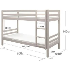 Generic Lits superposés séparables enfant - 2x90x200 cm - Pin massif gris clair - Sommier inclus - ANDO