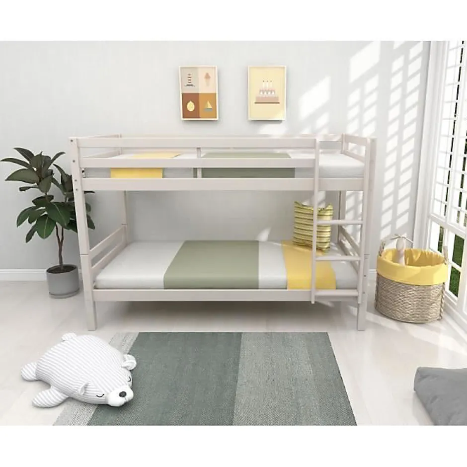 Generic Lits superposés séparables enfant - 2x90x200 cm - Pin massif gris clair - Sommier inclus - ANDO