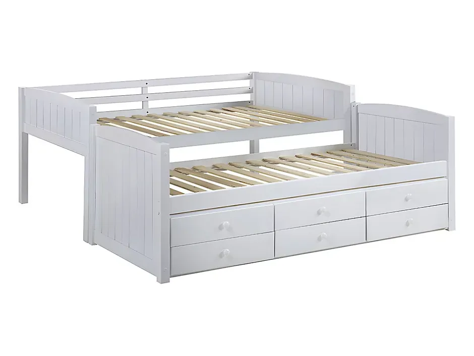 Vente-unique Lits superposés séparables ANCHISE II - 2 x 90 x 190 cm - Avec rangements - Pin blanc New