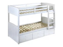Vente-unique Lits superposés séparables ANCHISE II - 2 x 90 x 190 cm - Avec rangements - Pin blanc New