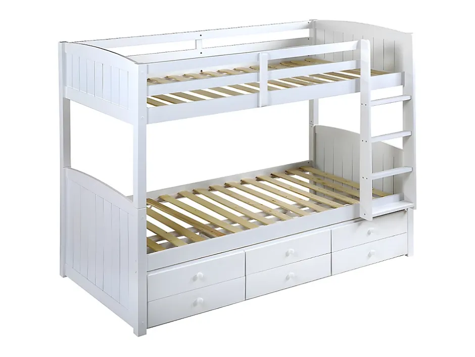 Vente-unique Lits superposés séparables ANCHISE II - 2 x 90 x 190 cm - Avec rangements - Pin blanc New