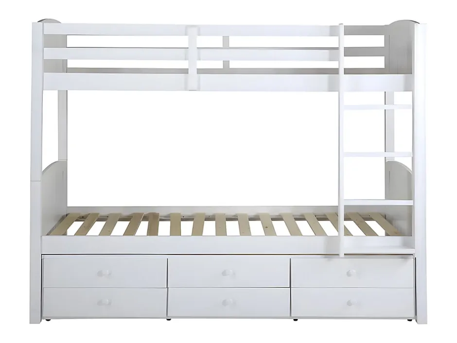 Vente-unique Lits superposés séparables ANCHISE II - 2 x 90 x 190 cm - Avec rangements - Pin blanc New