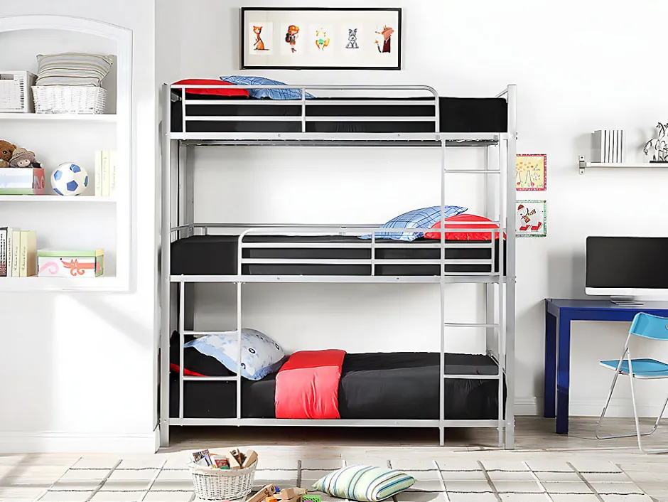Enfant Vente-unique Lits superposés triple 3 x 90 x 190 cm - Métal - Argent - ELOUAN III