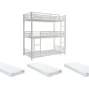 Enfant Vente-unique Lits superposés triple 3 x 90 x 190 cm - Métal - Blanc + Matelas - ELOUAN III