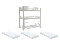 Enfant Vente-unique Lits superposés triple 3 x 90 x 190 cm - Métal - Blanc + Matelas - ELOUAN III