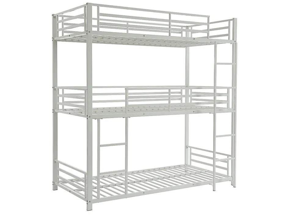 Enfant Vente-unique Lits superposés triple 3 x 90 x 190 cm - Métal - Blanc + Matelas - ELOUAN III