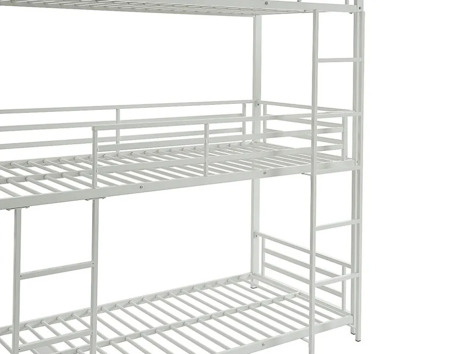 Enfant Vente-unique Lits superposés triple 3 x 90 x 190 cm - Métal - Blanc + Matelas - ELOUAN III