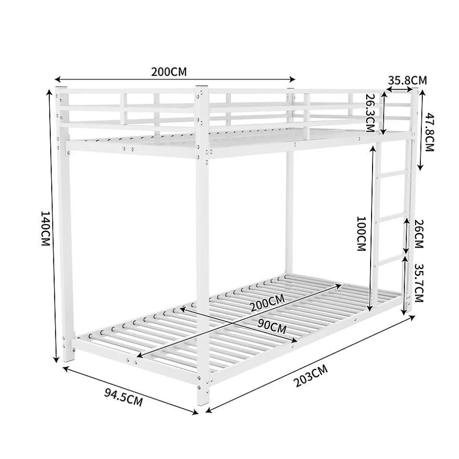 Enfant Blackcolors Lits Superposés 90x200cm Fer Blanc
