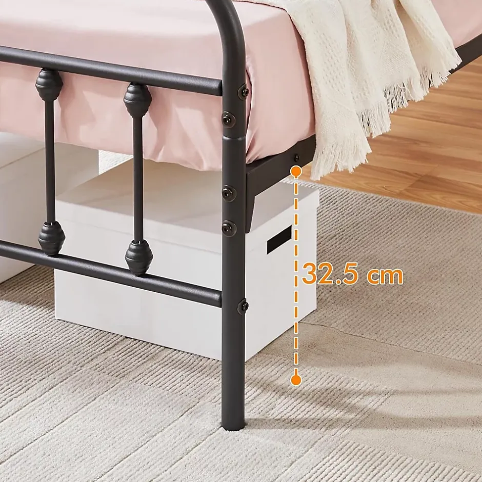 Nature Pro Lot 2 Cadres de Lit Simple 90x200cm Métal Noir + Sommiers à Lattes Design Moderne Chambre New