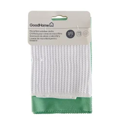 GoodHome Lot 2 chiffons de nettoyage pour vitres microfibre blanc L.32 x l.32cm