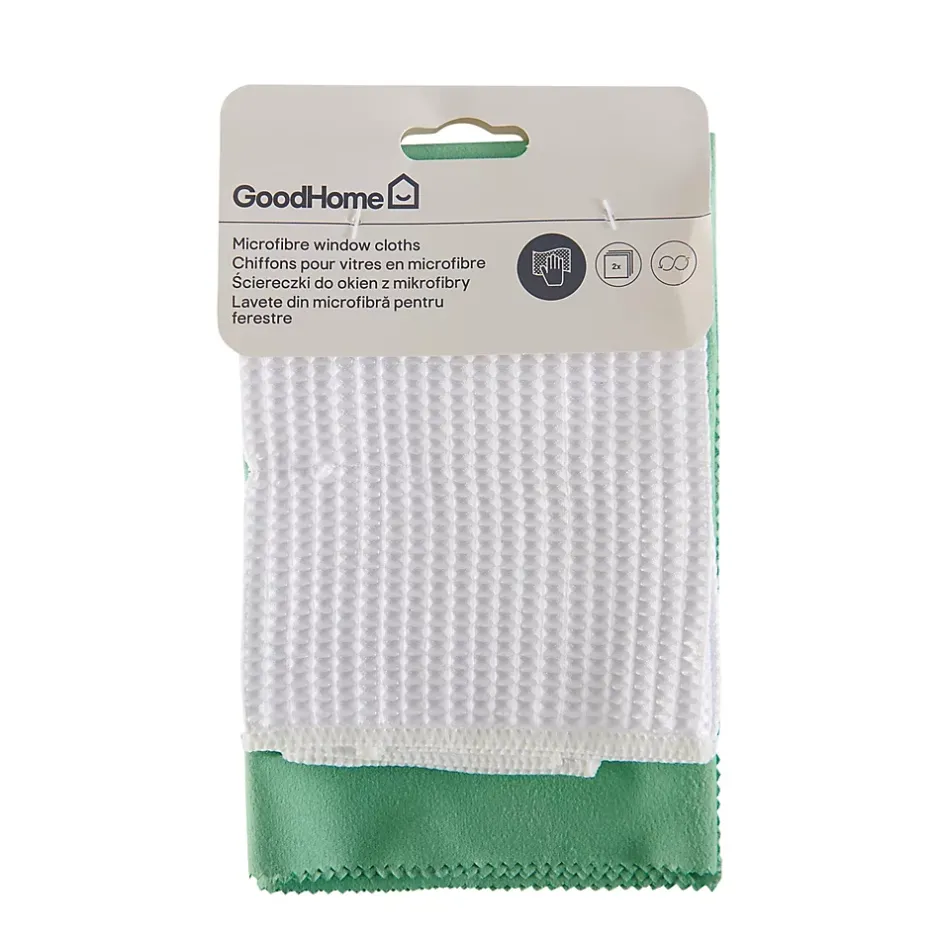GoodHome Lot 2 chiffons de nettoyage pour vitres microfibre blanc L.32 x l.32cm