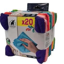 Elephant Lot 20 lavettes microfibre Eléphant l.30 x L.30cm multicolore