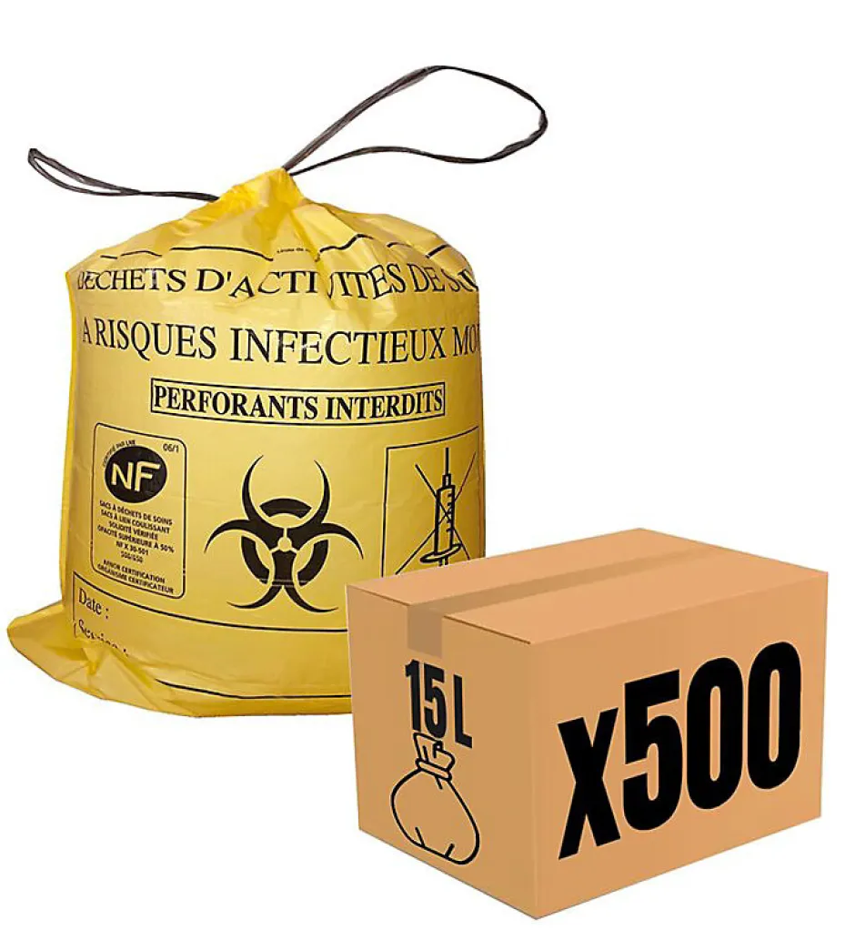 Pro Et Discount Lot 500 Sacs DASRI Jaune pour déchets à risques infectieux 15L 20L 100L Litres Taille - 15L-DASRI