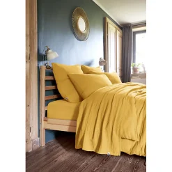 Meubletmoi Lot 2 taies d'oreillers 60x60 cm double gaze de coton jaune - PEPA 1