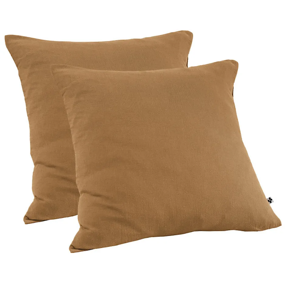 Meubletmoi Lot 2 taies d'oreillers 60x60 cm double gaze de coton camel - PEPA 1 Best