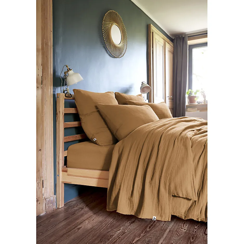 Meubletmoi Lot 2 taies d'oreillers 60x60 cm double gaze de coton camel - PEPA 1 Best
