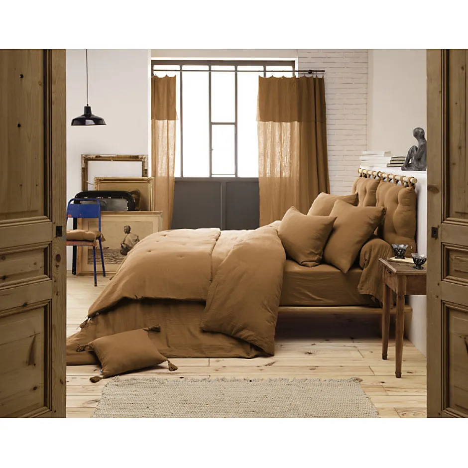 Meubletmoi Lot 2 taies d'oreillers 60x60 cm double gaze de coton camel - PEPA 1 Best