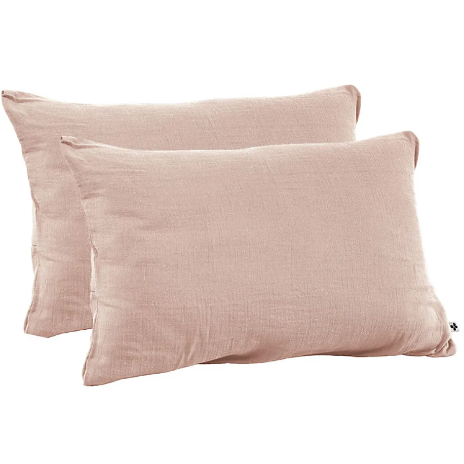 Meubletmoi Lot 2 taies d'oreillers 50x70 cm double gaze de coton rose - PEPA 2