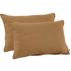 Meubletmoi Lot 2 taies d'oreillers 50x70 cm double gaze de coton camel - PEPA 2 Sale