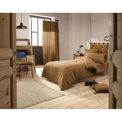 Meubletmoi Lot 2 taies d'oreillers 50x70 cm double gaze de coton camel - PEPA 2 Sale