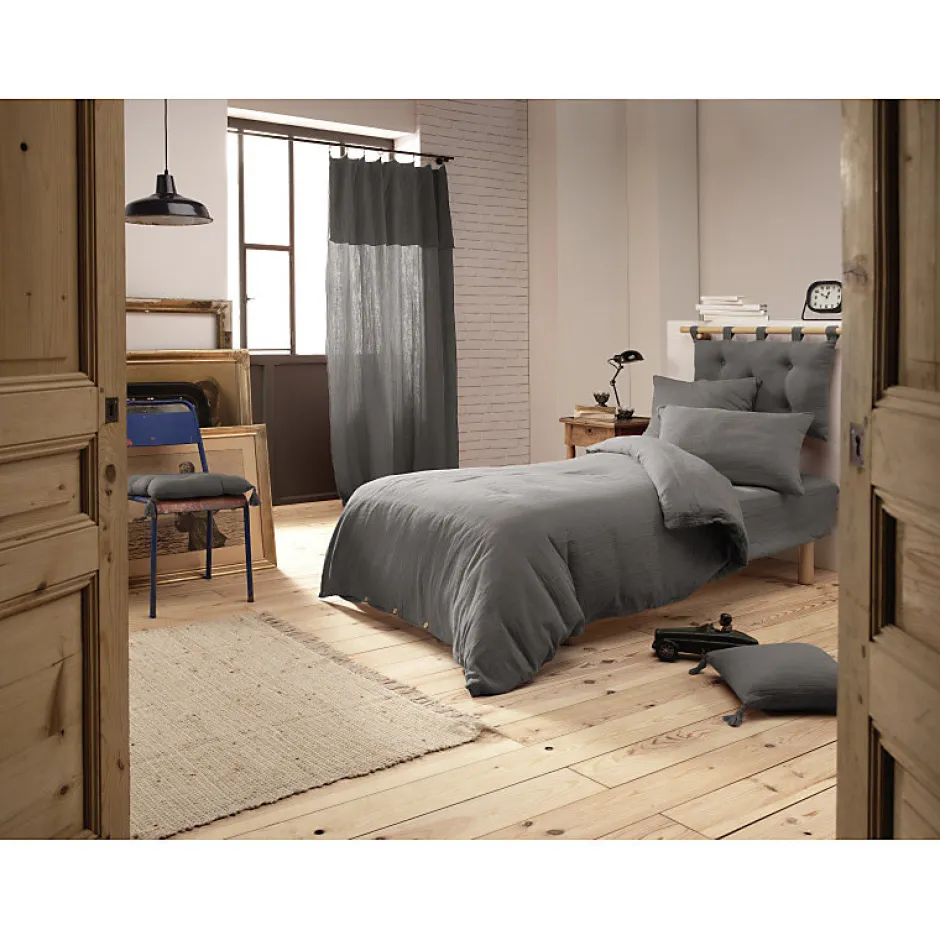 Meubletmoi Lot 2 taies d'oreillers 50x70 cm double gaze de coton gris - PEPA 2 Online