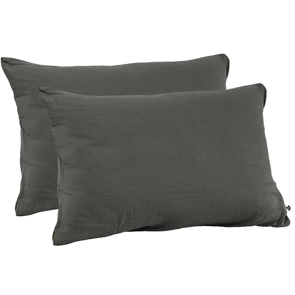 Meubletmoi Lot 2 taies d'oreillers 50x70 cm double gaze de coton gris - PEPA 2 Online