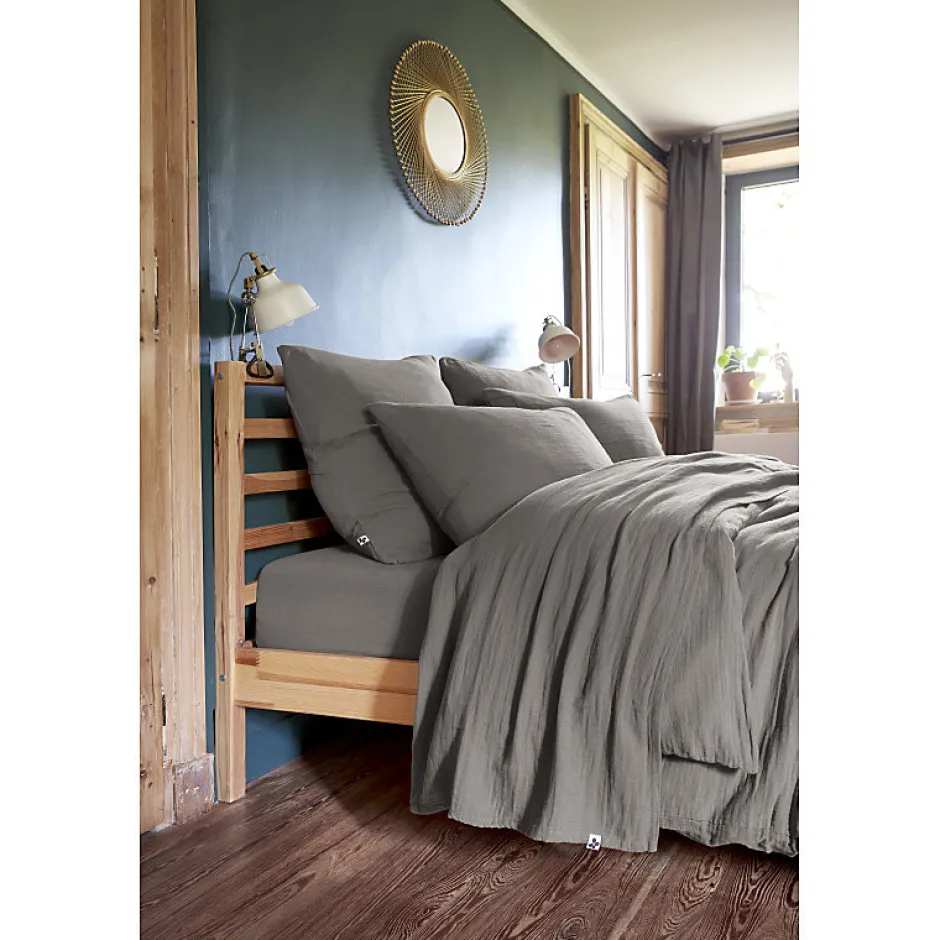 Meubletmoi Lot 2 taies d'oreillers 50x70 cm double gaze de coton gris - PEPA 2 Online