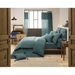 Meubletmoi Lot 2 taies oreillers 60x60 double gaze de coton bleu canard - PEPA 1