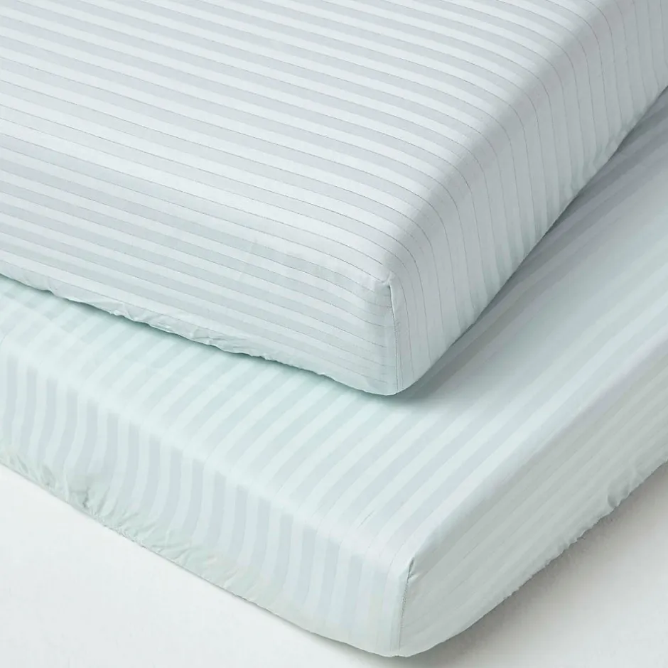 Homescapes Lot de 2 draps housse lit bébé en coton égyptien 330 fils bleu, 70 x 140 cm -
