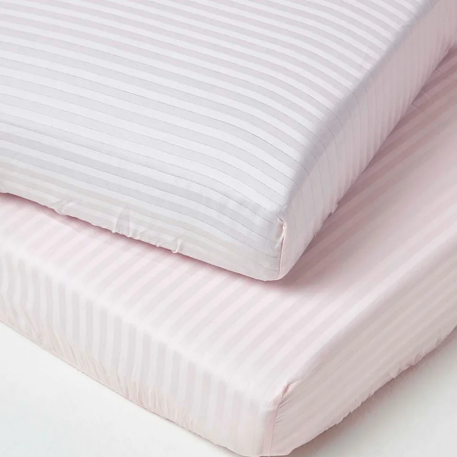 Homescapes Lot de 2 draps housse lit bébé en coton égyptien 330 fils rose, 60 x 120 cm -