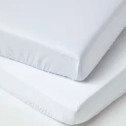 Homescapes Lot de 2 draps housse lit bébé en coton égyptien bio 400 fils blanc, 70 x 140 cm - Outlet