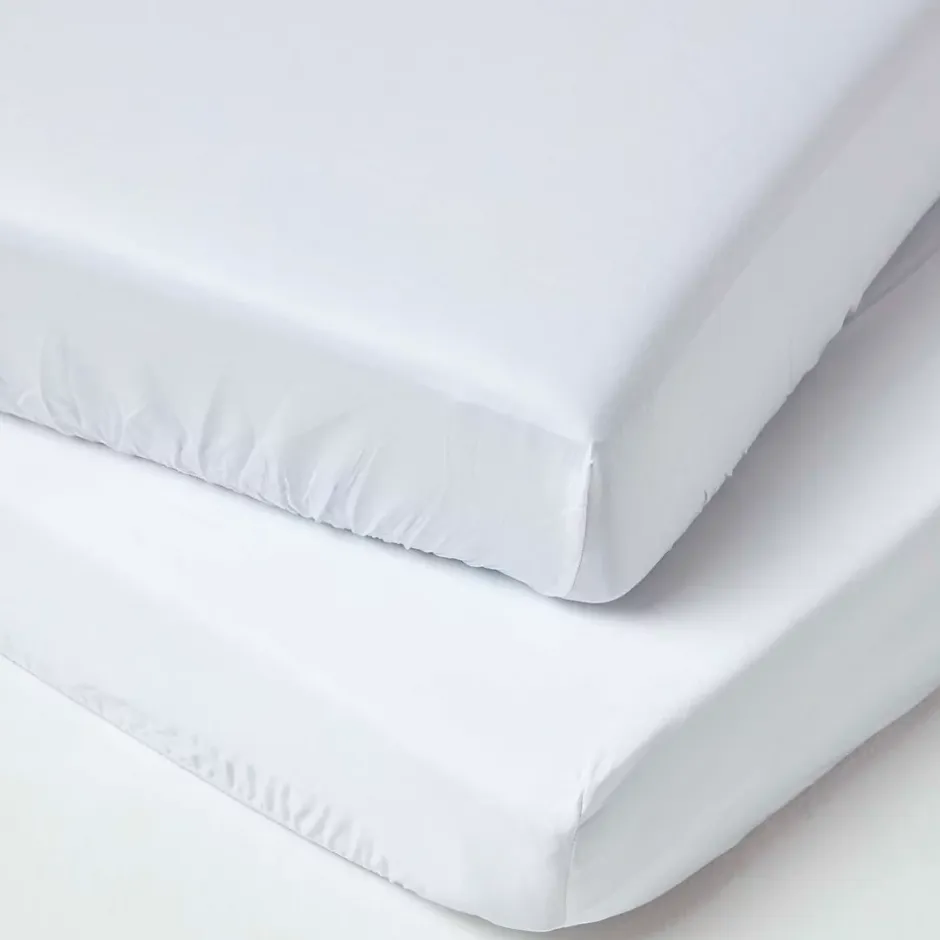 Homescapes Lot de 2 draps housse lit bébé en coton égyptien bio 400 fils blanc, 70 x 140 cm - Outlet