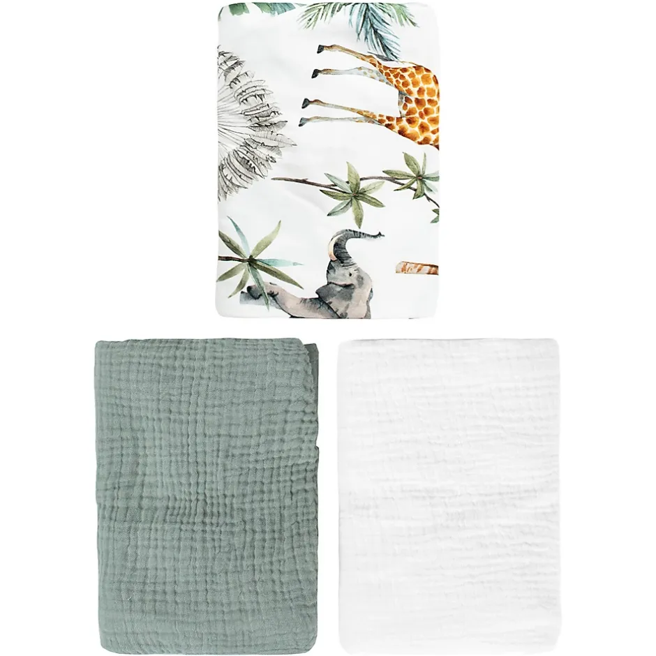 Sevira Kids Lot de 3 Draps housses couffin en coton Safari Online