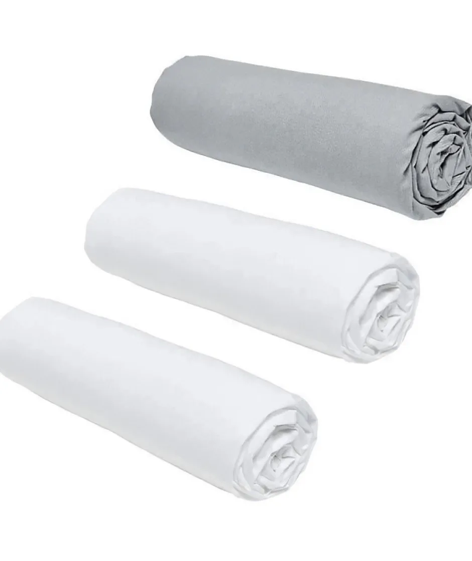 Todays Tools Lot de 3 draps housses TODAY Essential - 140 x 190 cm - 2 personnes - 100% Coton - Craie/ Acier