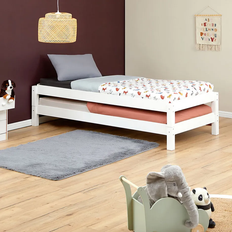 Idimex Lot de 2 lits superposables 90x190 cm RINO en pin massif lasuré blanc